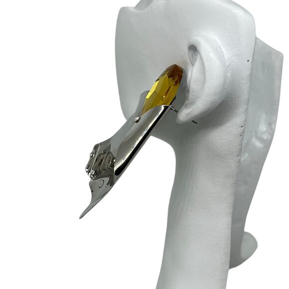Modernist Sculptural Citrine Crystal Silver Statement Earring Avant-Garde Runway - Picture 9 of 12